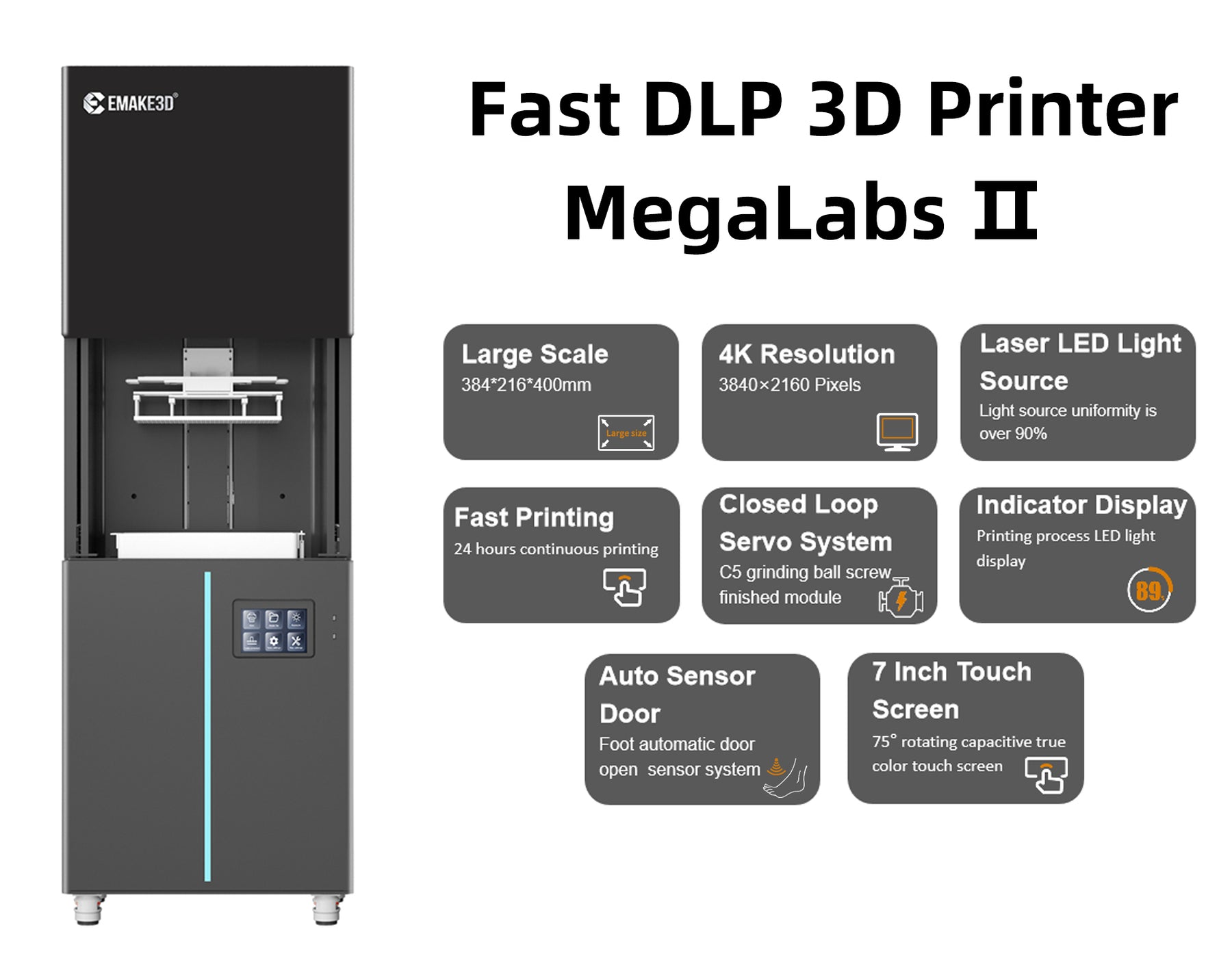 Fast 3D DLP Printer for Flexible Material Emake3D MegaLabs II Printer