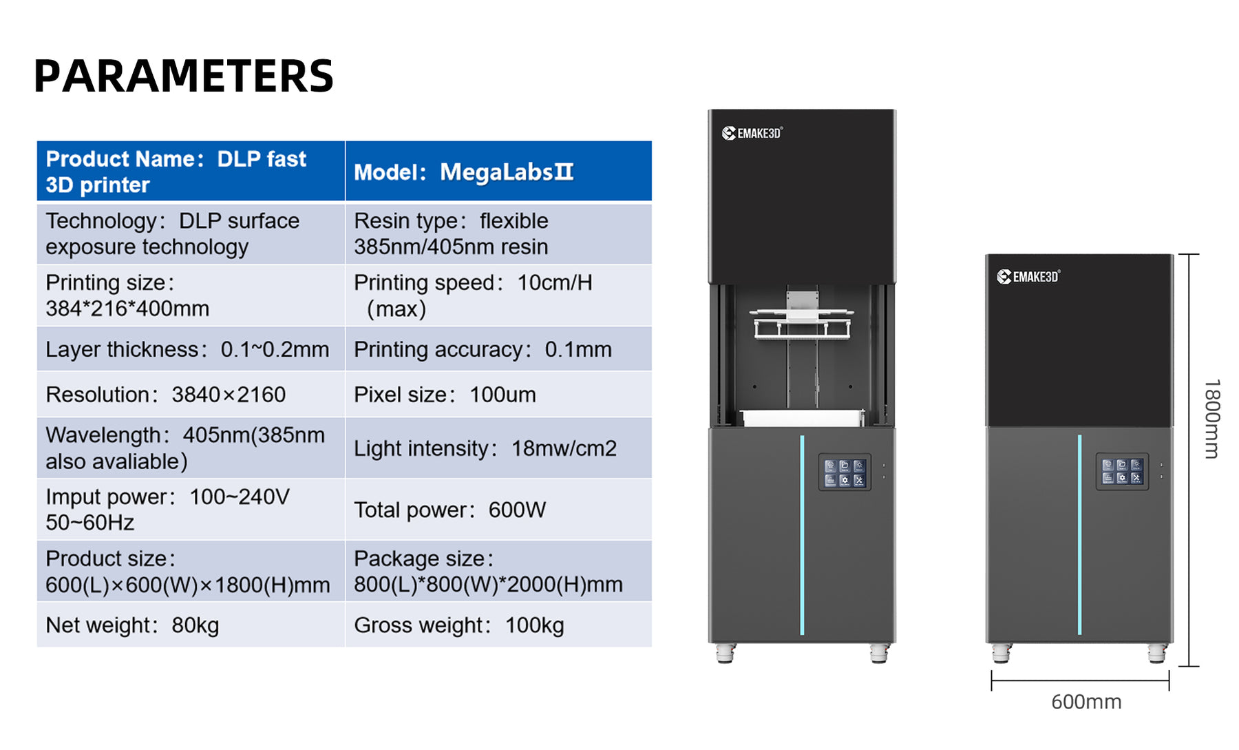 Fast 3D DLP Printer for Flexible Material Emake3D MegaLabs II Printer